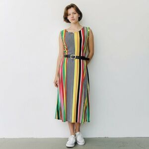 Vintage Julia Red and Yellow Sleeveless Sheath Midi Dress